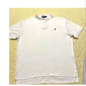VTG POLO RALPH LAUREN MENS SHIRT 2 BUTTON WHITE BLUE PONY SZ LARGE